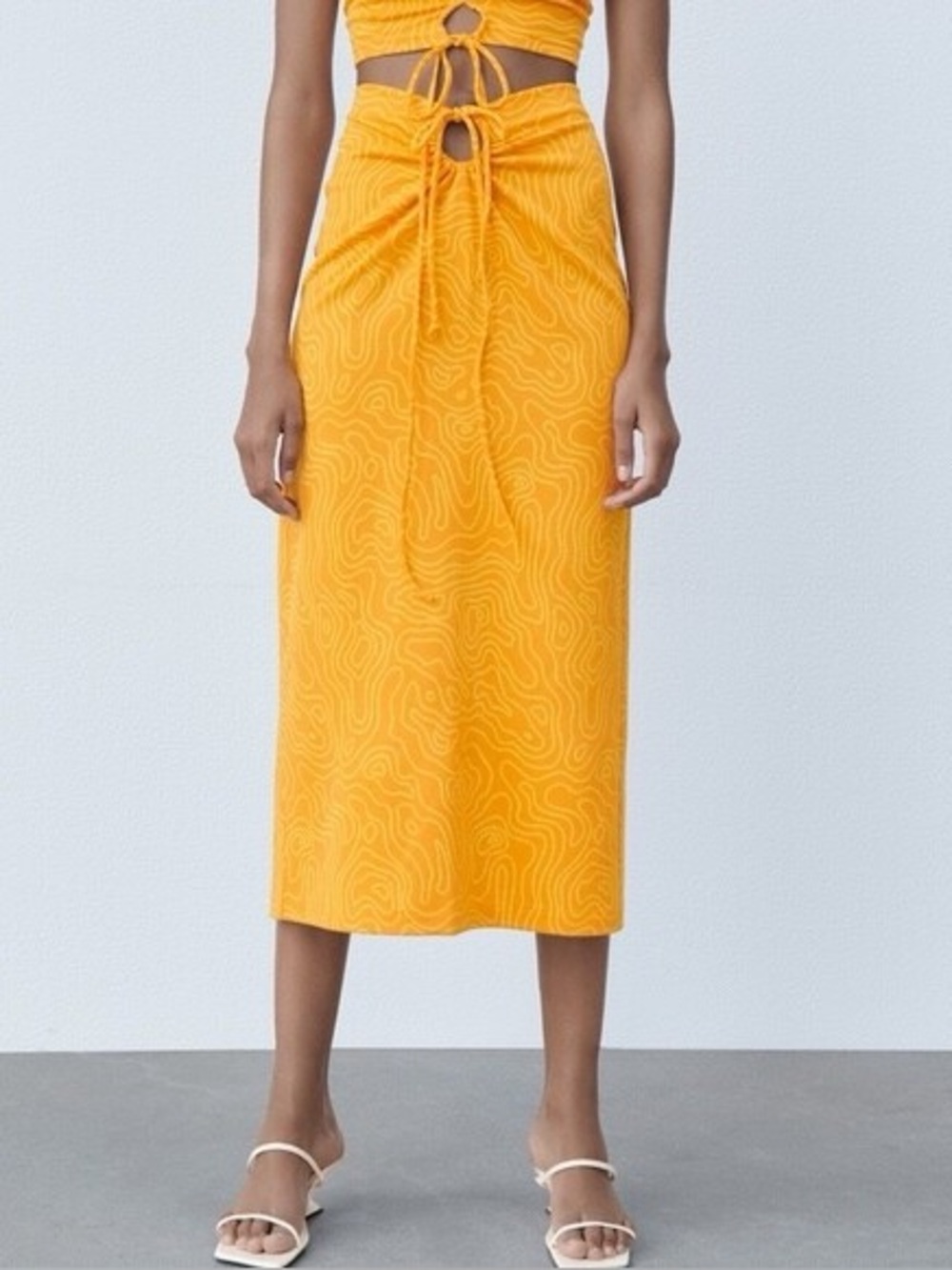 Zara Orange Abstract Knit Midi Skirt - XL